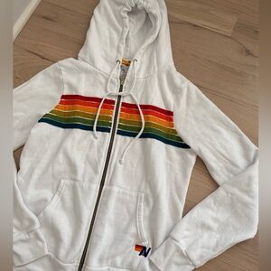 Aviator Nation Women’s 6 STRIPE Zip Hoodie White M Men’s Unisex